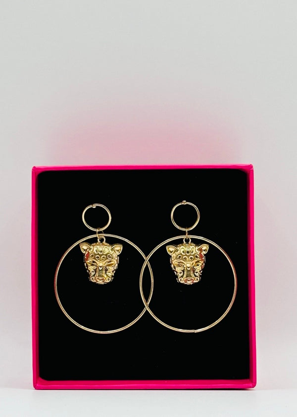 Tiger Head Hoop Round shape Earrings