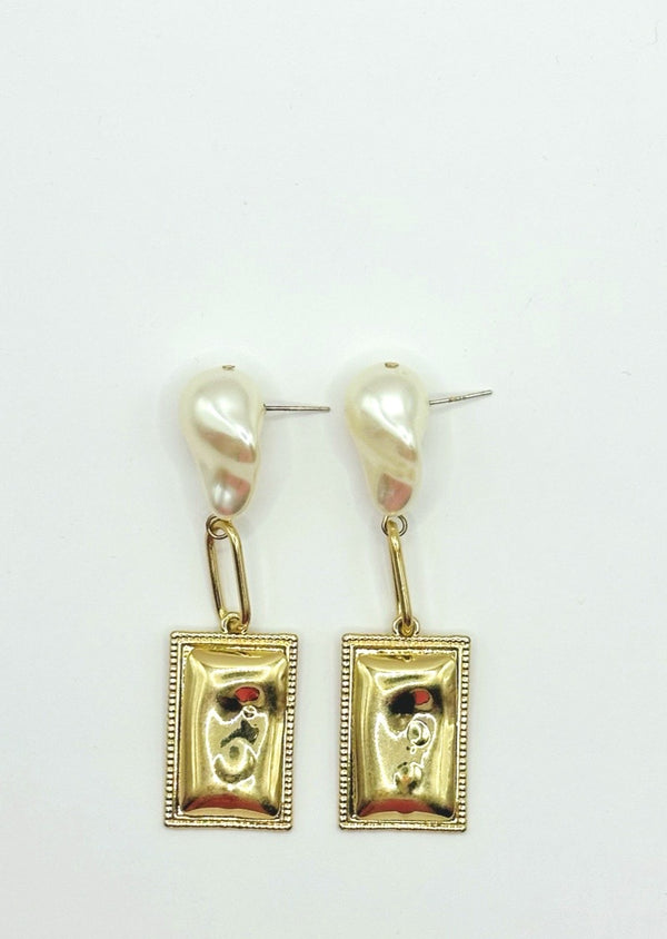 Pearl Drop Rectangle Earrings