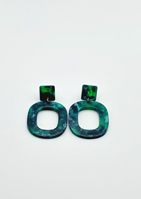 Emerald Marbled Square Hoop Earrings