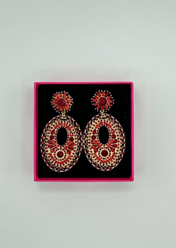 Radiant Red stones Statement Earrings