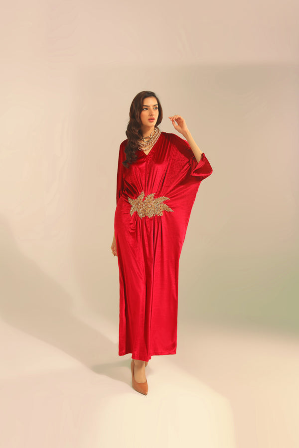 Velvet Kaftan with Hand Embellished Motif (6850934112464)